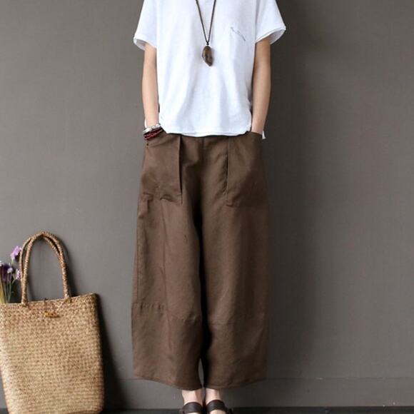 AENEONTRUE Linen Harem Lagenlook Pants Wide Leg Pull Off - Size Medium - Picture 1 of 9